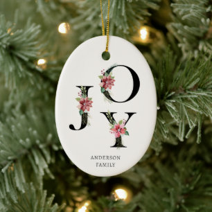 Poinsettia Blommigt Brev Helgdag Monogram Julgransprydnad Keramik