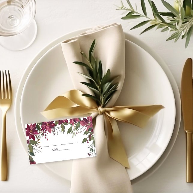 Poinsettia Blommigt Bröllop | Scarlet Red Placeringskort (Skapare uppladdad)