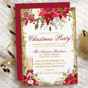 Poinsettia Blommigt Champagne Glass Party Inbjudningar