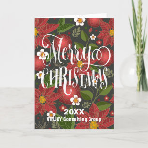 Poinsettia Blommigt Elegant Script Photo Business Helgkort