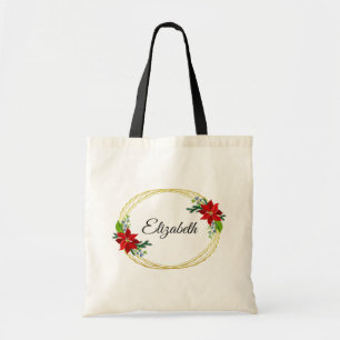 Poinsettia Blommigt Geometric Guld Ram Bridesmaid Tygkasse