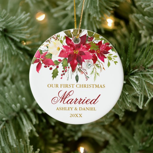 Poinsettia Blommigt Guld Första jul | Foto Julgransprydnad Keramik (Träd)