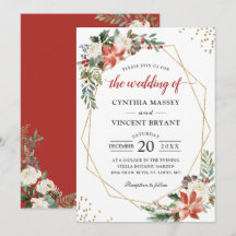 Poinsettia Blommigt Guld Geometric jul Bröllop