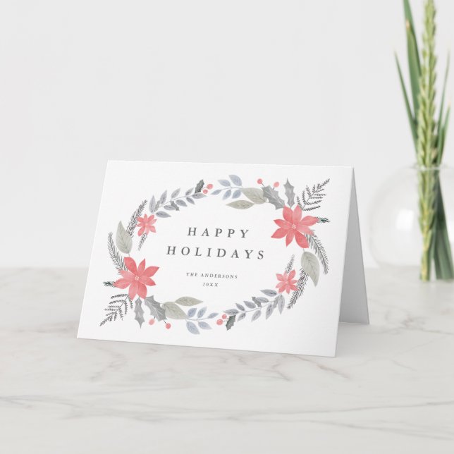 Poinsettia Blommigt Hand dragen Helgdag Garland Anteckningskort (Framsida)
