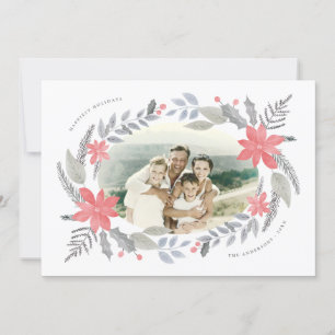 Poinsettia Blommigt Handdragen Helgdag Garland Pho