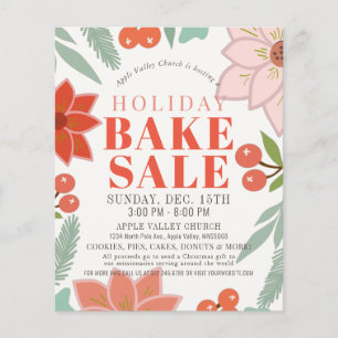 Poinsettia Blommigt Helgdag Bake Sale Flyer