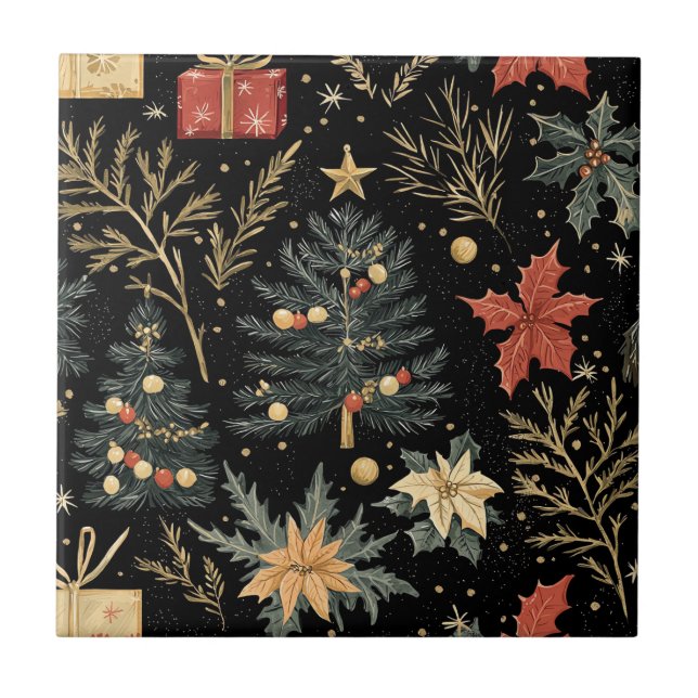 Poinsettia Blommigt jul Mönster (21) Kakelplatta (Framsidan)