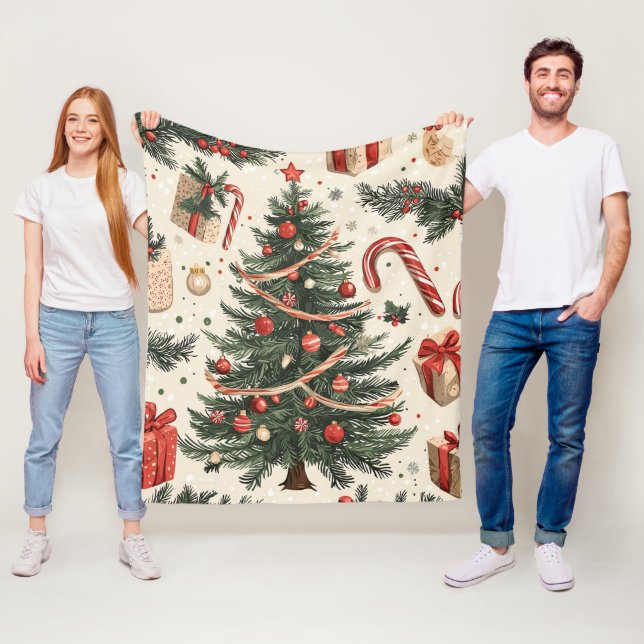 Poinsettia Blommigt jul Mönster (4) Fleecefilt (På plats)