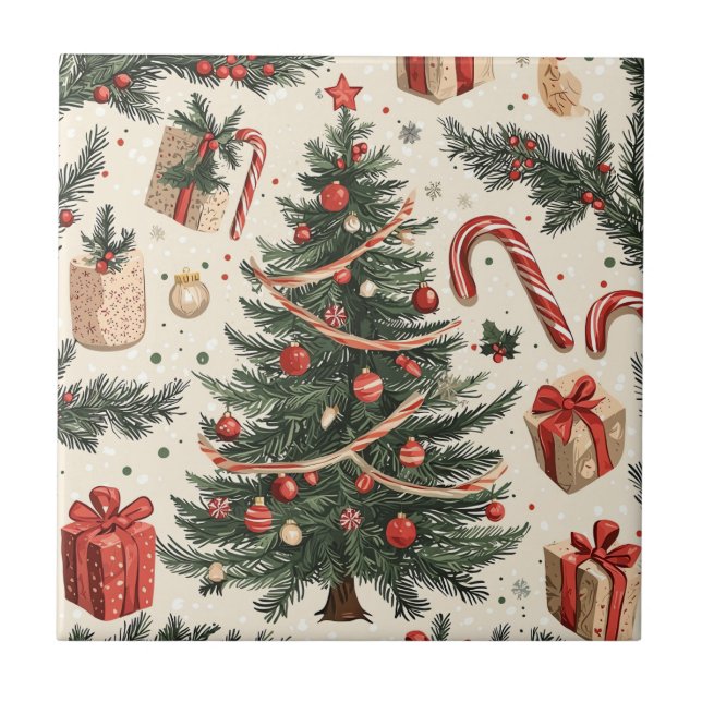 Poinsettia Blommigt jul Mönster (4) Kakelplatta (Framsidan)