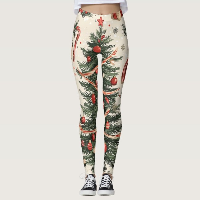 Poinsettia Blommigt jul Mönster (4) Leggings (Framsida)