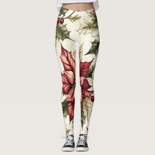 Poinsettia Blommigt jul Mönster (4) Leggings