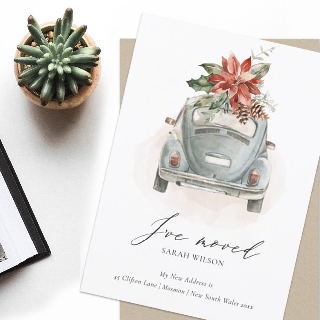 Poinsettia Blommigt Julbil jag har Flyttat kort (Skapare uppladdad)