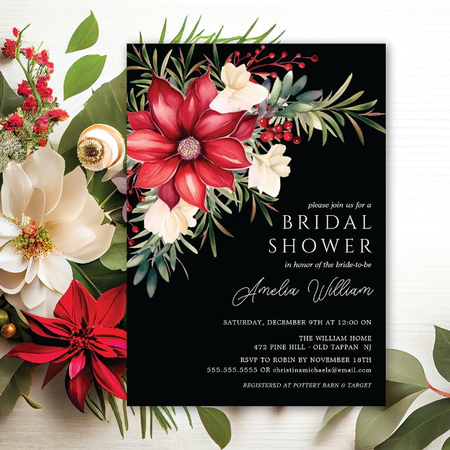 Poinsettia Blommigt Möhippa Inbjudningar (Skapare uppladdad)