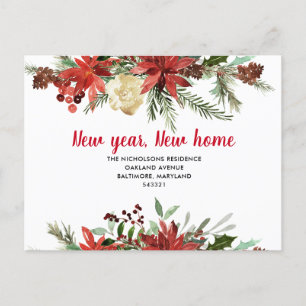 Poinsettia-Blommigten Nytt hem Vi har Flyttat Meddelande Vykort