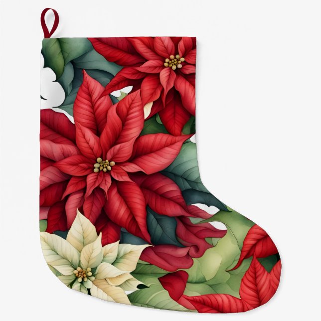 Poinsettia blommor  stor julstrumpa (Framsidan)