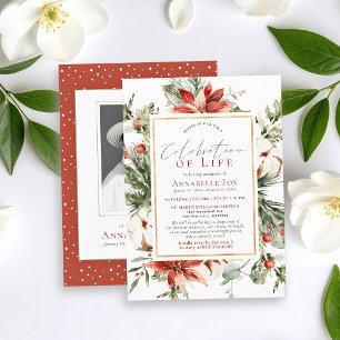 Poinsettia & Bomull Firande av Livets Begravning Inbjudningar