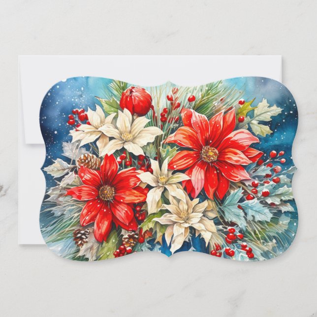 Poinsettia Bouquet Lägg till signatur & hälsning Julkort (Framsida)