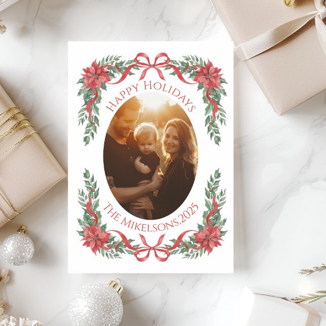Poinsettia Bow Photo Christmas Julkort (Skapare uppladdad)