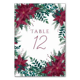 Poinsettia Burgundy och Teal Winter Blommigt Ram Bordsnummer
