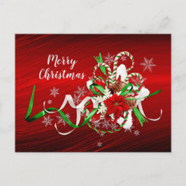 Poinsettia Candy cane Bouquet jul Vykort