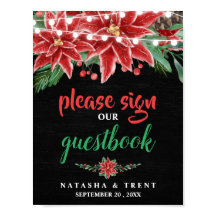 Poinsettia Chalkboard jul Guestbook Bröllop