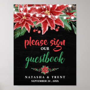 Poinsettia Chalkboard jul Guestbook Bröllop Poster