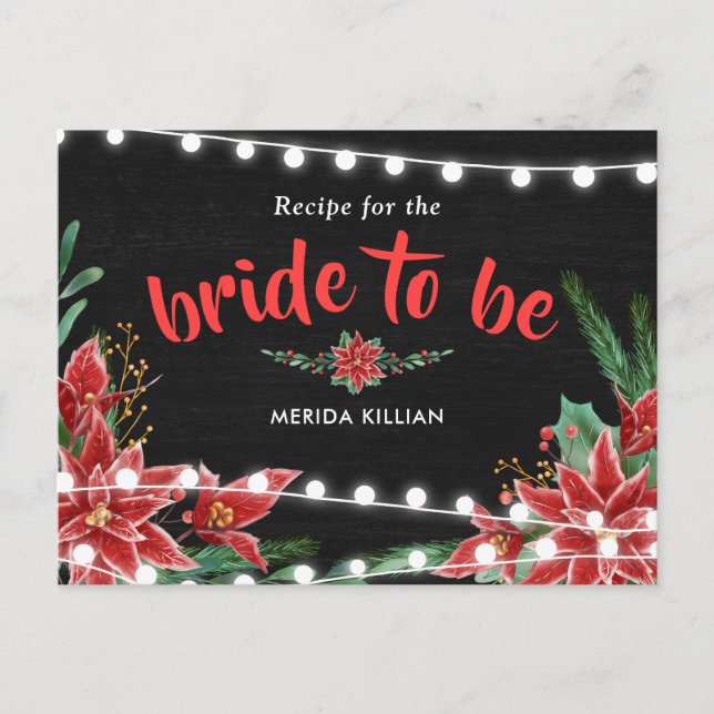 Poinsettia Chalkboard-julrecept för Bride Vykort (Framsida)