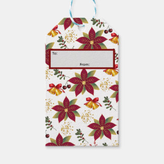 Poinsettia Cherry Bells Christmas Presentetikett