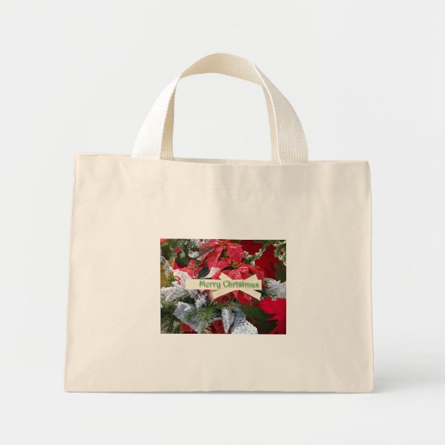 Poinsettia Chistmas Mini Tote Tygkasse (Framsidan)