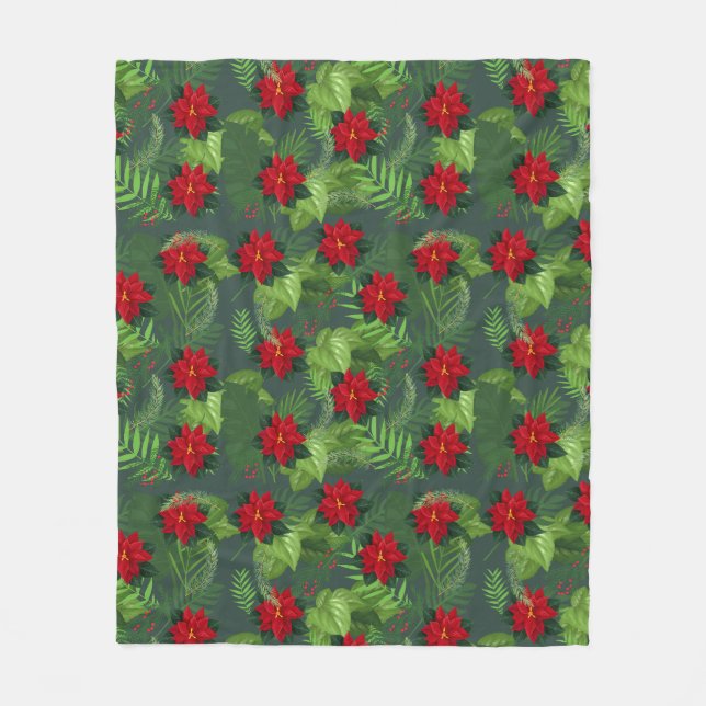 Poinsettia christmas blomma mönster Fleece Blanket (Framsidan)