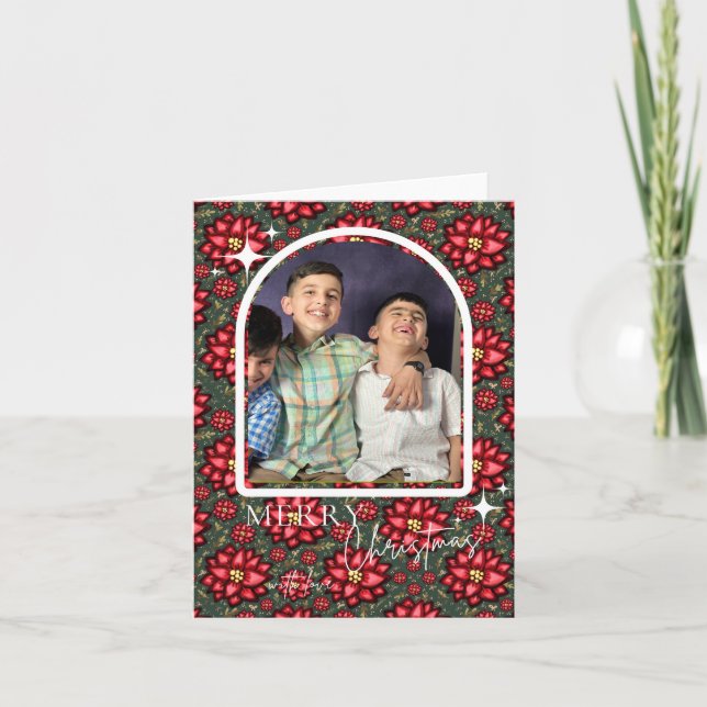 Poinsettia Christmas Card – Personalized Helgkort (Framsida)