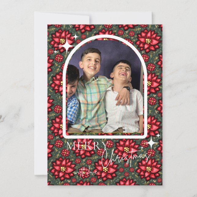Poinsettia Christmas Card – Personalized Julkort (Framsida)