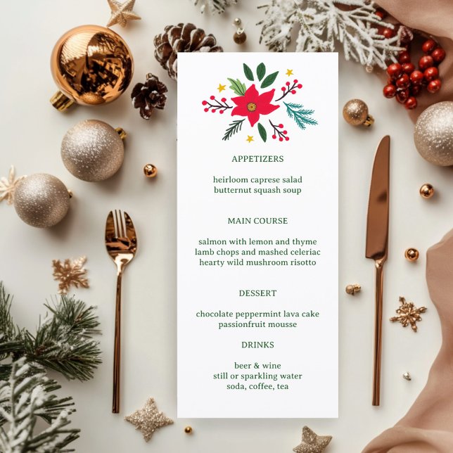 Poinsettia Christmas CUSTOM Holiday Dinner Party Meny (Poinsettia Christmas CUSTOM Holiday Dinner Party Menu
)