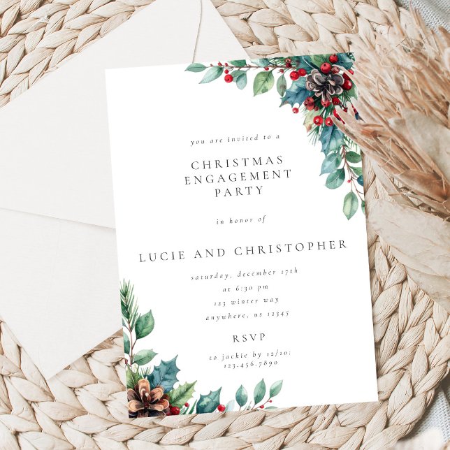 Poinsettia Christmas Engagement Party Invitation Inbjudningar (Skapare uppladdad)