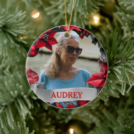 Poinsettia Christmas Wreath ANY Photo Tree Julgransprydnad Keramik