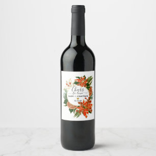 Poinsettia Citrus Guld Winter Wedding Vinflaska Etikett
