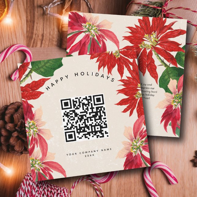 Poinsettia Corporate Business QR-kod jul Julkort (Poinsettia Corporate Business QR Code Christmas Holiday Card)