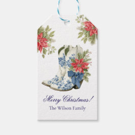 Poinsettia Cowgirl Boot Christmas Gift Tag Presentetikett