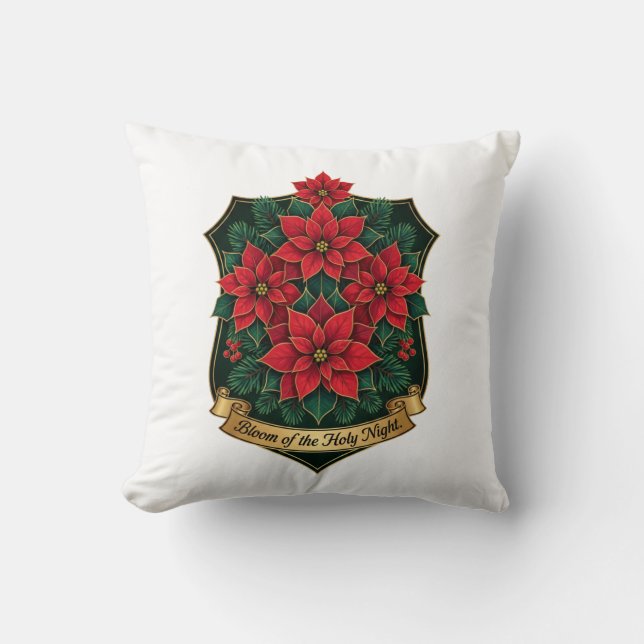 Poinsettia Crest T-Shirt Kudde (Framsida)