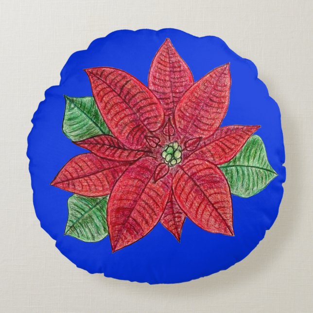 Poinsettia Dekorativ kudde - Blue Background (Framsidan)