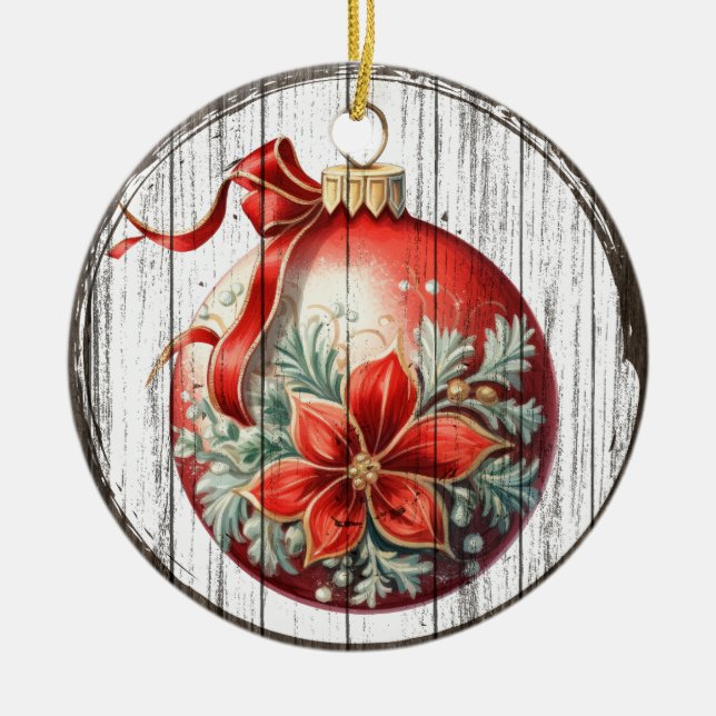 Poinsettia Elegance - Rustic jul Ornament (Framsidan)