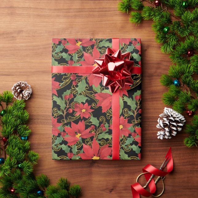 Poinsettia elegans på svart inslagspapper presentpapper (Julgåva)