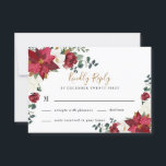 Poinsettia Elegant Red Guld White Blommigt Bröllop OSA Kort<br><div class="desc">Utformningen har peonier,  magnolia,  hydrangea,  ro,  skotsk tistel och mer i burgundskärmar,  olika typer av rött,   rosa,  vitt och marint blått. Utformningen har också löv som skrivs ut i guld och många typer av grönt grönt,  inklusive löv av eukalyptus eller grenar.</div>