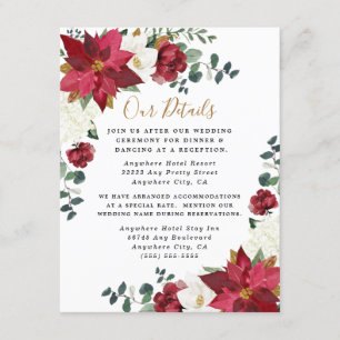 Poinsettia Elegant Red Guld White Blommigt Bröllop Tilläggskort