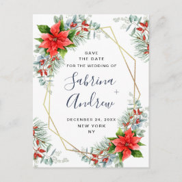 Poinsettia Eucalyptus Gräs Bröllop spara datum Meddelande Vykort