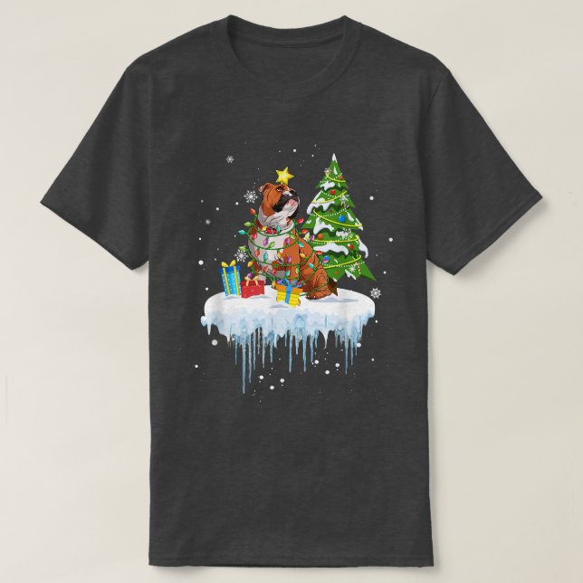 Poinsettia Fairy Ljus Julgran Bulldog Sno T Shirt (Design framsida)