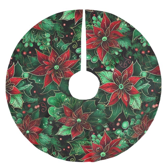 Poinsettia Färgad Julgransmatta Borstad Polyester (Framsidan)
