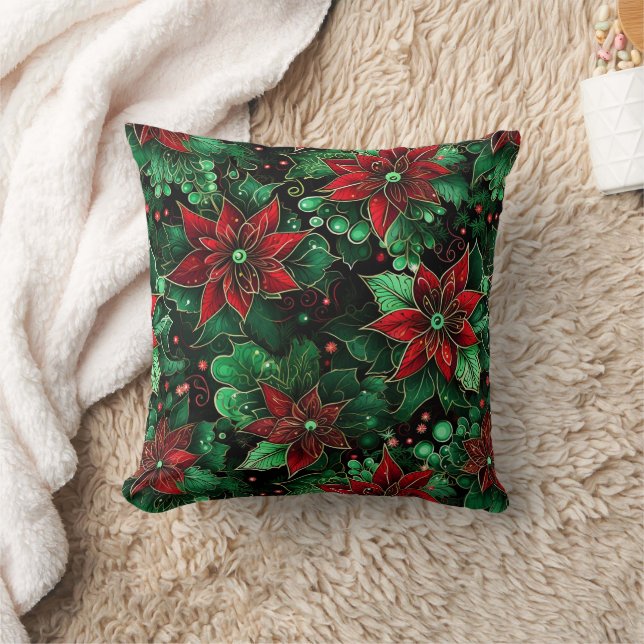 Poinsettia Färgad Kudde (Filt)