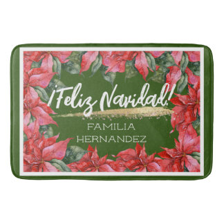 Poinsettia Feliz Navidad Helgdag Family Namn Badrumsmatta