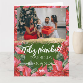 Poinsettia Feliz Navidad-julfamiljen Foto Kort